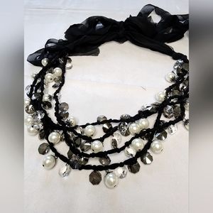 LFK Lori Frantz Koenig Black, white, crystal & faux pearl necklace